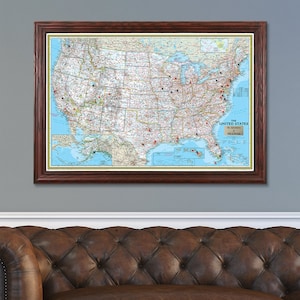 National Geographic Classic USA Map with Pins - Framed Travel Pinboard Map - United States Travel Tracker
