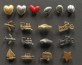 Handmade Push Pins - Set of 4 - Metal Pins - Hearts - Stars - Sports - Planes - Trains - Cars - Motorcycles - Boats - Football - Baseball