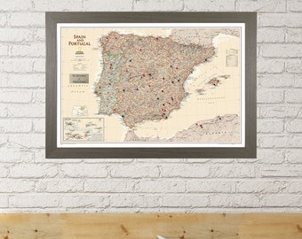 Personalized Executive Spain and Portugal Push Pin Travel Map - 25.5"x36.5" - Spain and Portugal Regional Map - Reference Map with Push Pins