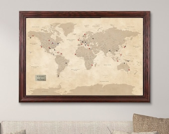Personalized Vintage World Push Pin Travel Map  - Push Pin Travel Map - Retirement Gift Idea - House Warming Gift - Wedding Gift Idea