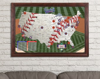 Personalized Baseball Adventures Travel Map - Baseball Stadium Map - Ballpark Map - Baseball Tracking - Baseball Map - Push Pin Travel Map