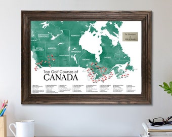 Personalized Top Golf Courses of Canada Push Pin Map - 50 Top Golf Courses of Canada - Canada's Golf Courses Bucket List - Golf Courses Map