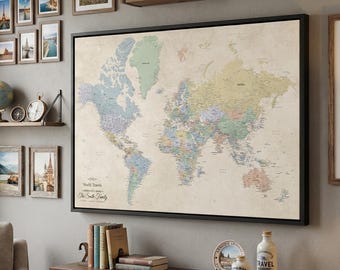 Personalized Sandy Dreams World Travel Map with Pins - Canvas Pinboard Map