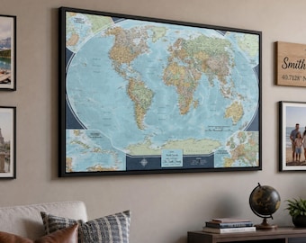 Signature World Push Pin Map | Personalized Canvas Travel Map with Pins