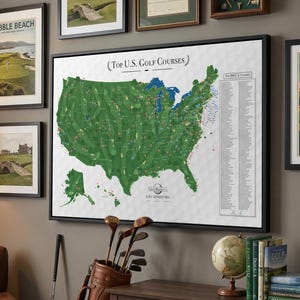 Personalized Canvas Golf Courses Map – Top 200 US Courses Tracking Pinboard