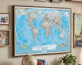National Geographic Classic World Map with Pins | Personalized Canvas Framed Map of the World