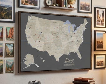 Earth Tone USA Push Pin Map | Rustic United States Travel Tracker | Personalized Canvas Wall Decor