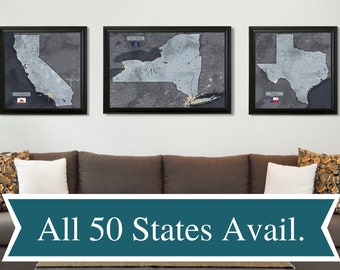 Individual State Maps - Slate Gray - Free Personalization! - All 50 US States Available - Pick Your State - Track Your USA State Travels