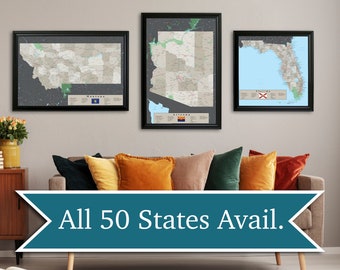 Individual State Maps -Personalized -All 50 States Available -Pick Your State -Single State Maps -Great Gift Idea -Pin Your State Travels