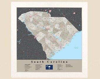 Personalized Earth Toned South Carolina Travel Map with Pins - Push Pin Wall Map - Free Personalization! - Map of SC - Graduation Gift