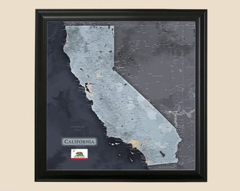 Slate California State Travel Map - Personalized California Map - CA State Push Pin Map - Gray California Pin Map - California Pinboard Map