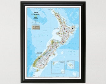 Personalized Classic New Zealand Push Pin Travel Map - 33.75"x27" - New Zealand Travel Map - Map of New Zealand - New Zealand Pin Map