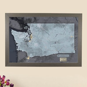 Slate Washington State Travel Map - Personalized Washington Map - WA State Push Pin Map - Gray Washington Pin Map - Washington Pinboard Map