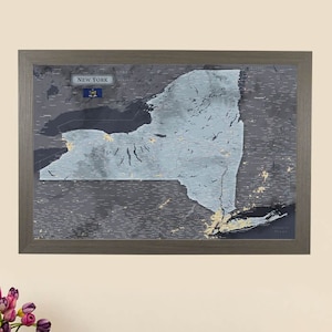Slate New York State Travel Map - New York Map - NY State Push Pin Map - Gray New York Pin Map - New York Pinboard Map - Can Be Personalized
