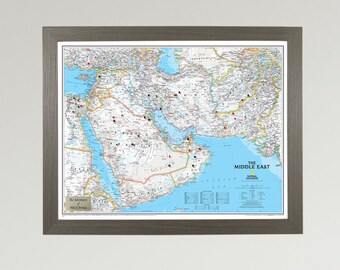 Personalized Classic Middle East Push Pin Travel Map - 27.5"x39.5" - Middle East Pin Map - Middle East Reference Map - Middle East Wall Map