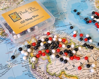 Push Pins in Black, Red & White - 150 Total Pins - Map Pins
