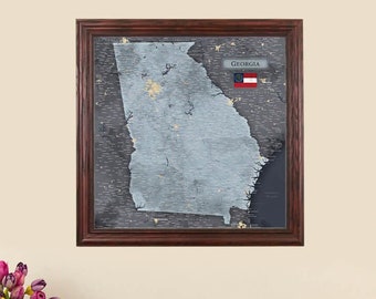 Slate Georgia State Travel Map - Personalized Map of Georgia - GA Push Pin Map - Gray Georgia Pin Map - Georgia Pinboard Map