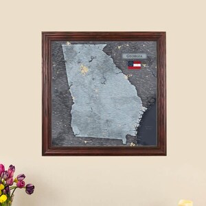 Slate Georgia State Travel Map - Personalized Map of Georgia - GA Push Pin Map - Gray Georgia Pin Map - Georgia Pinboard Map
