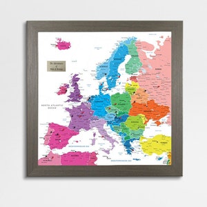Personalized Colorful Europe Travelers Map with Pins - Framed Travel Map - Map of Europe - European Travel Map - Travel Gifts!