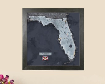 Slate Florida State Travel Map - Personalized Map of Florida - FL Push Pin Map - Gray Florida Pin Map - Florida Pinboard Map