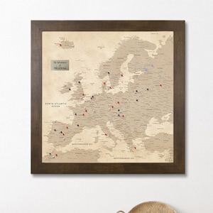 Personalized Vintage Europe Travelers Map with Pins - Map of Europe - Maps for Travelers - European Map - Travel Map Gifts