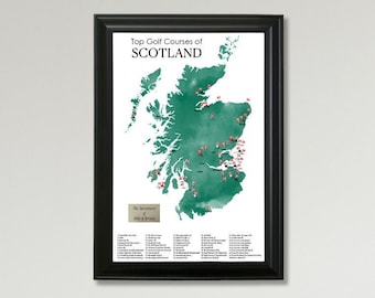 Personalized Golf Courses Map of Scotland - Scotland's Top Golf Course Pin Map - List of Scottish Golf Courses - Scotland's Top Golf Courses