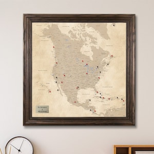 Personalized Vintage North America Travelers Map with Pins - Framed Travel Map - Map of North America - Maps for Travelers - Wall Maps