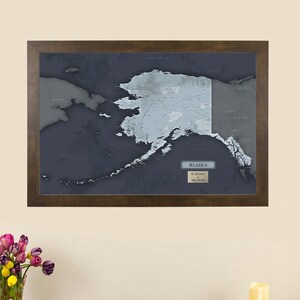 Slate Alaska State Travel Map - Customizable Map of Alaska - AK State Push Pin Map - Gray Alaska Pin Map - Alaska Pinboard Wall Map