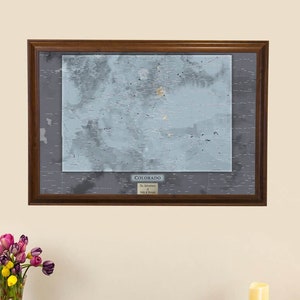 Slate Colorado State Travel Map - CO State Push Pin Map - Gray Colorado Pin Map - Colorado Pinboard Map - Can Be Personalized!