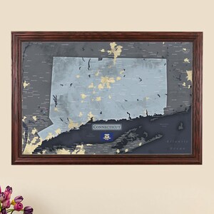 Slate Connecticut State Travel Map - Personalized Map of Connecticut - CT State Push Pin Map - Connecticut Wall Map