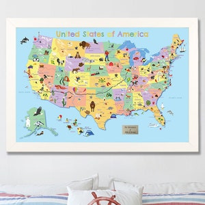 Personalized Kids USA Push Pin Travel Map - Pin Map of the USA for Kids - Playroom Decor - Children's Map - Kids Room Art - Nursery Decor