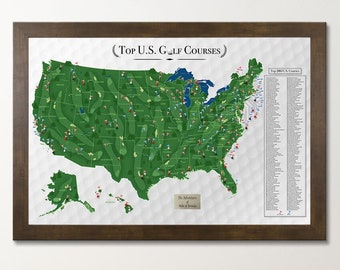 Personalized Golf Courses Tracking Map - Map of Top 200 Golf Courses in the US - Track Golf Courses You've Played - Great Gift For Dad!