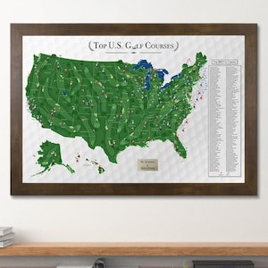 Carte personnalisée de suivi des parcours de golf - Carte des 200 meilleurs parcours de golf aux États-Unis - Suivez les parcours de golf auxquels vous avez joué - Un cadeau idéal pour papa !