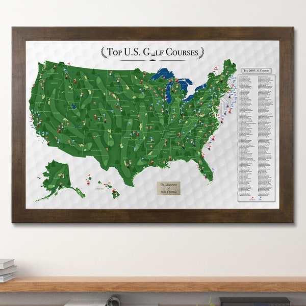Personalized Golf Courses Tracking Map - Map of Top 200 Golf Courses in the US - Track Golf Courses You've Played - Great Gift For Dad!
