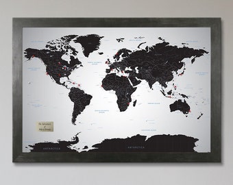 Personalized Black Ice World Travel Map with Pins - Perfect Birthday Gift - Push Pin Travel Map - Gift for Him!