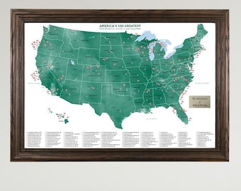 Personalized Public US Golf Courses Tracking Map - Top 100 PUBLIC Golf Courses in America - Track Where You've Played! - Gift For Dad!