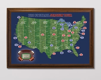 Personalized Football Stadium Pin Map - Track Pro Football Stadiums Visits - Football Map - Map of Football Stadiums - Football Push Pin Map