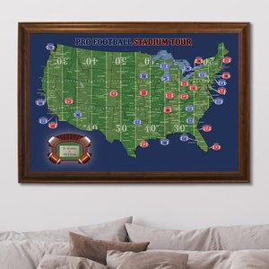 Personalized Football Stadium Pin Map - Track Pro Football Stadiums Visits - Football Map - Map of Football Stadiums - Football Push Pin Map