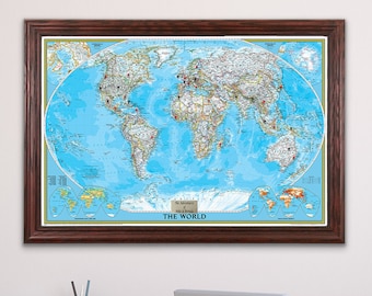 Personalized Classic World Push Pin Travel Map with Pins and Frame - Paper Anniversary Gift - Push Pin Travel Map - Unique Anniversary Gift