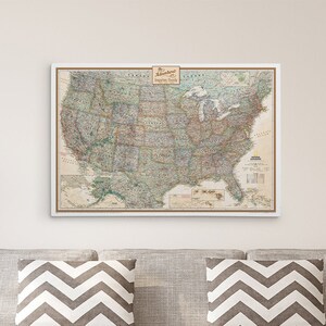 GALLERY WRAPPED Personalized Executive United States Pin Map - Canvas Wall Art - 24&quot;x36&quot; or 30&quot;x45&quot; US Push Pin Travel Map - Large Wall Map