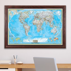 Personalized Classic World Push Pin Travel Map with Pins and Frame - Paper Anniversary Gift - Push Pin Travel Map - Unique Anniversary Gift
