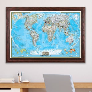 Personalized Classic World Push Pin Travel Map with Pins and Frame - Paper Anniversary Gift - Push Pin Travel Map - Unique Anniversary Gift