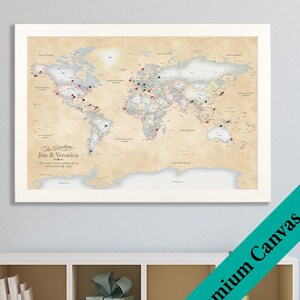 CANVAS Personalized Perfectly Pastel World Travel Map -Push Pin Travel Map - World Map on Canvas - Old World Styled Map - Artistic Map