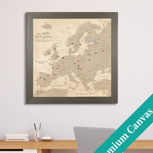 CANVAS Personalized Vintage Europe Push Pin Wall Map - Pinboard Travel Map - Canvas Map - Second Cotton Anniversary Gift - Graduation Gift