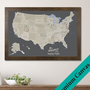 CANVAS Personalized Earth Toned USA Travel Map - Push Pin Travel Map - Canvas United States Map - 2nd Anniversary Gift - Cotton Gift Idea