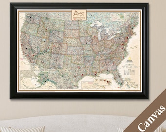 CANVAS Personalized Executive USA Travel Map - Push Pin Travel Map - Canvas USA Map - National Geographic Canvas Wall Map
