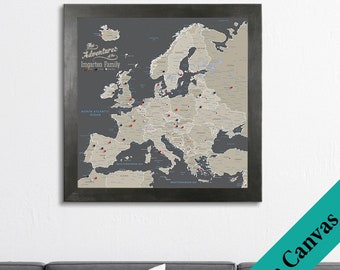 CANVAS Personalized Earth Toned Europe Travel Map - Push Pin Travel Map - Canvas Pin Map – Cotton Anniversary - Realtor Closing Gift
