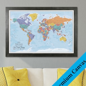 CANVAS Personalized Blue Oceans World Travel Map - World Pin Map - Custom Canvas - World Map - Second Anniversary Gift - Cotton Anniversary