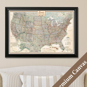 CANVAS Personalized Executive USA Travel Map - Push Pin Travel Map - Canvas USA Map - National Geographic Canvas Wall Map