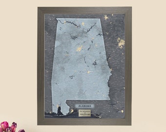 Slate Alabama State Travel Map - Personalized Map of Alabama - AL Push Pin Map - Alabama Wall Map - Alabama Pinboard Map - Great Gift!